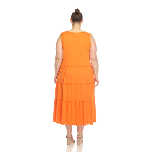 Plus Size Scoop Neck Tiered Midi Dress - Picture 4 of 6